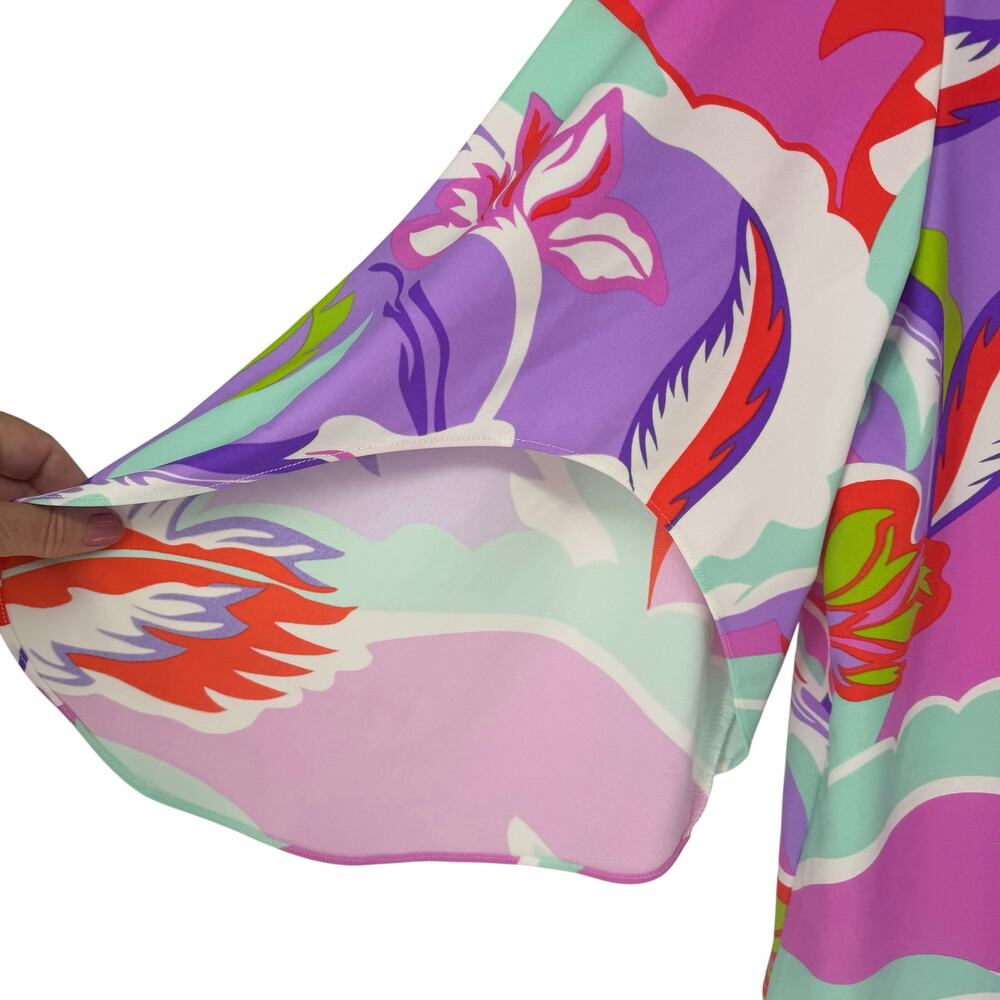 Jude Connally Colorful Bold Floral Print V-Neck Blouse Size Medium - Picture 3 of 6
